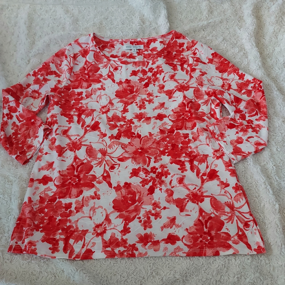 Emily Daniels Vibrant Floral 3/4 Sleeve Top Grandmacore Cottagecore Spring